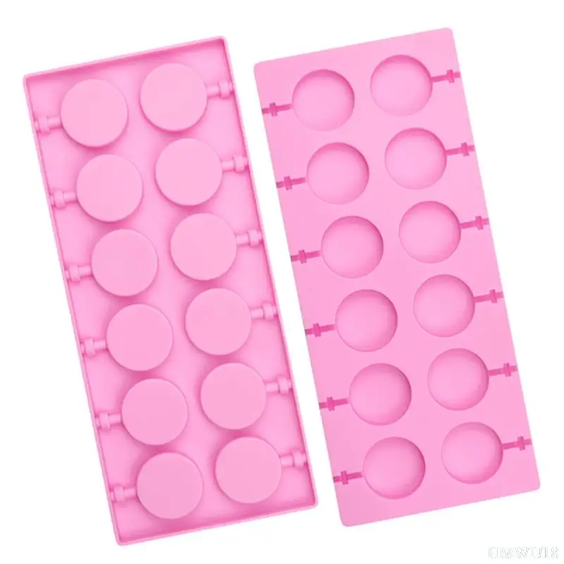 

1Pcs 12 Cavity Large Round Silicone Lollipop Mold Tray Jelly Candy Ice Cube Chocolate Lollipop Cookie Baking Mold Kitchen Tools