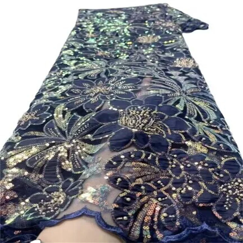 

Роскошные африканские кружевные ткани с блестками Lake Blue, новейшая вышивка из бисера, французский фотоматериал для детской свадьбы