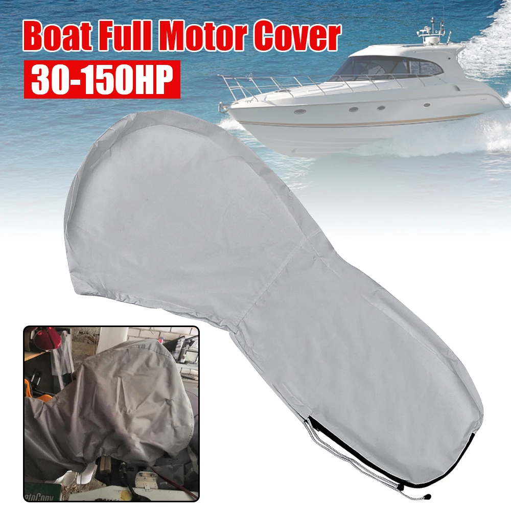 

420D Boat Protector Full Outboard Engine Cover 30-150HP Grey Heavy Duty Engine Motor Covers Waterproof Sunshade Anti-scratch