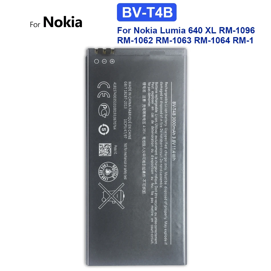 

Mobile Phone Battery For Microsoft Nokia Lumia 640 XL RM-1096 RM-1062 RM-1063 RM-1064 RM-1 BV T4B BV-T4B 3000mAh