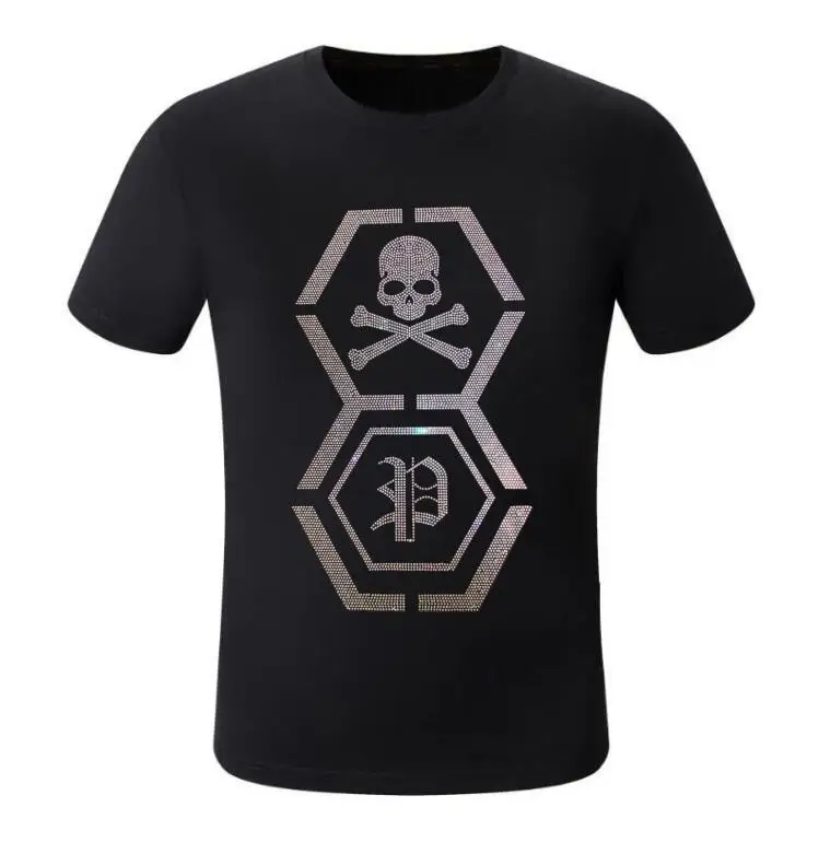 

S-6XL Anime T Shirt For Men Rhinestones Dress Summer Fashion Diamonds Skulls T-Shirts Streetwear Men's Clothing