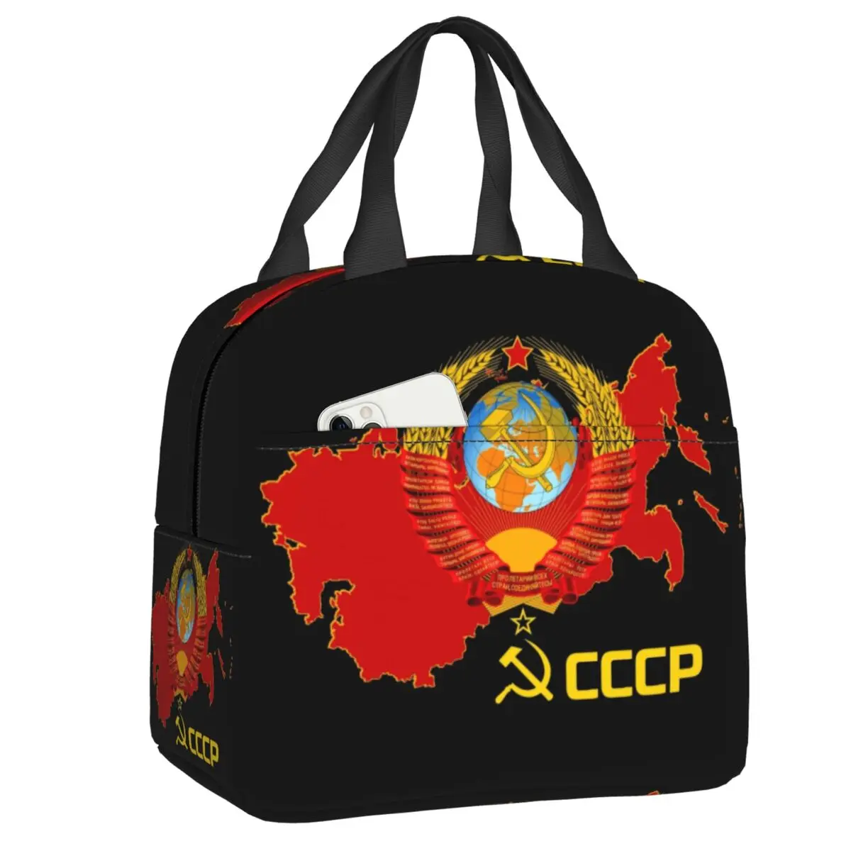 

CCCP Soviet Union Flag Resuable Lunch Box Women Waterproof Russian USSR Communist Thermal Cooler Food Insulated Lunch Bag