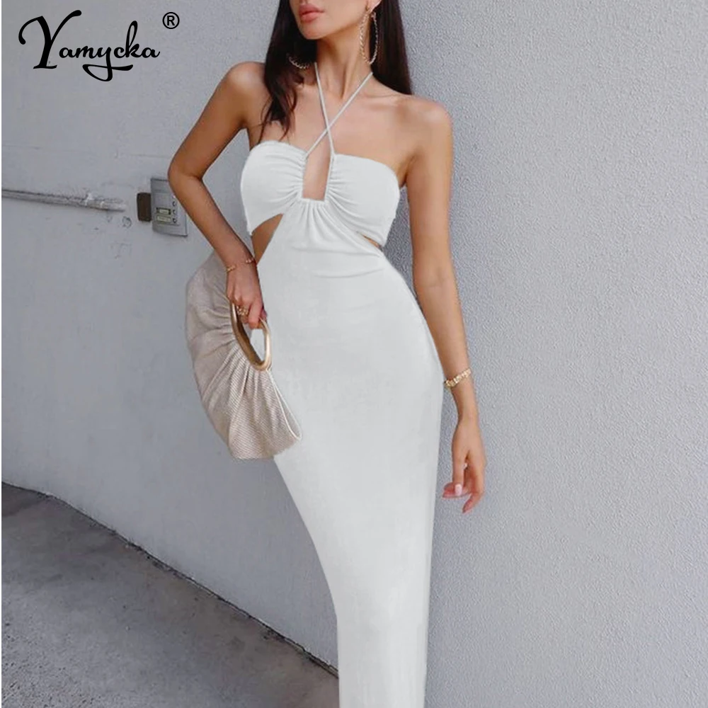 

Sexy backless Black corset maxi summer dress women halter club party dress casual beach bodycon dress evening dresses vestidos