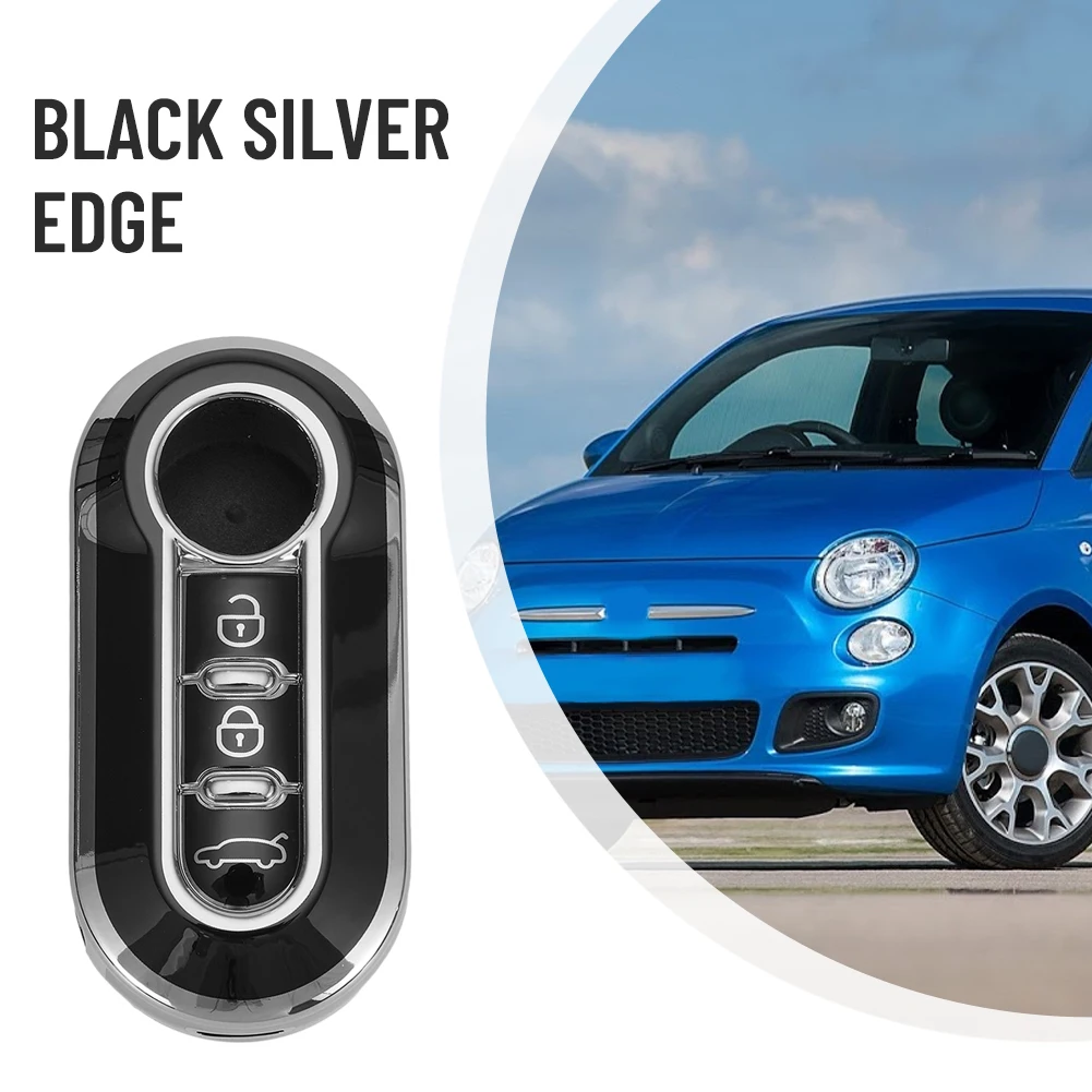 

1x 3-Button Remote Key Fob Cover For FIAT Black And Silver Edge Soft TPU Protection Case Automotive Interior Accessories