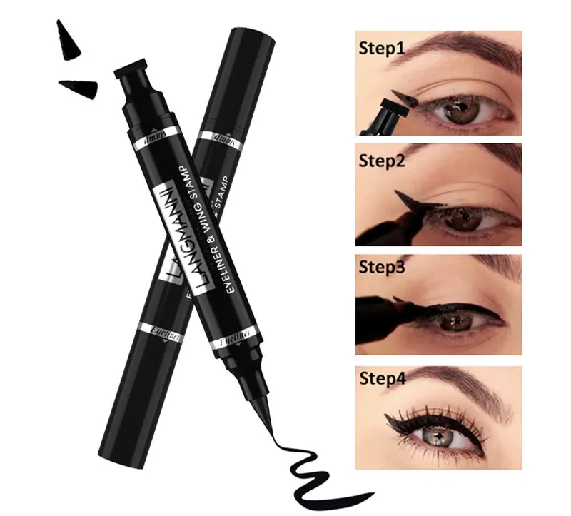 

2 In 1 Eyeliner Stamp Double Headed Liquid Waterproof Lasting Quick Dry Black Eye Liner Pencil With Eyeliner Eye Makeup Tool