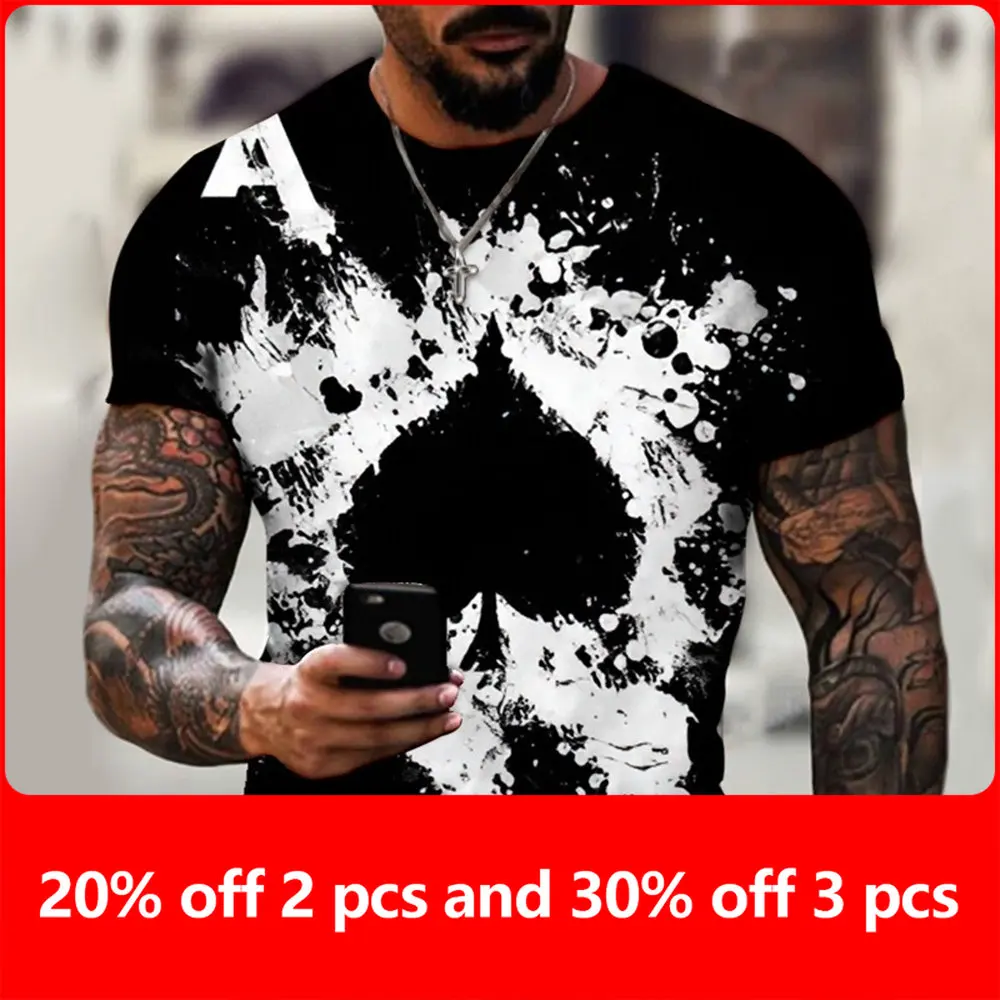

Summer New Fashion Personality Poker Printing T-shirt Men's Round Neck Shirt Casual All-match Short-Sleeved Sportswear Tshirt