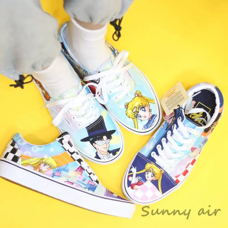 Tsukino Usagi Korean Colorful Kawaii Canvas Shoes Summer Anime Print Woman Casual Shoe High Top Girls Canvas Sneakers