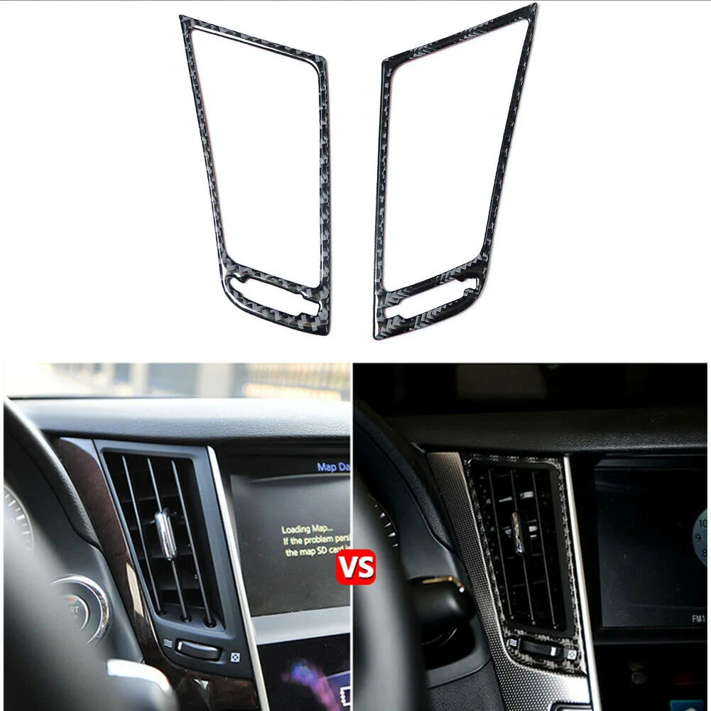 

2X Car Black Carbon Fiber Interior Console Air Vent Outlet Cover Trim For Infiniti Q50 Q60 Interior Accessories
