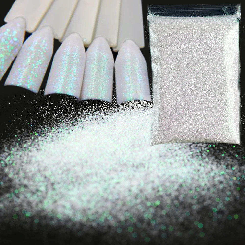

50g 0.1mm Extra Fine Holographic White Colorful Shinning Nail Glitter Spangle Dust Laser Iridescent Fine Pigment Powder