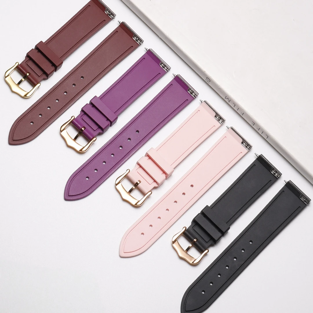 Фото Ремешок для часов FKM 15,5 мм 17,5 мм, подходит для Cartier Santos Dumont, с быстросъемными стальными концевыми звеньями, ультратонкий, влагостойкий. №5