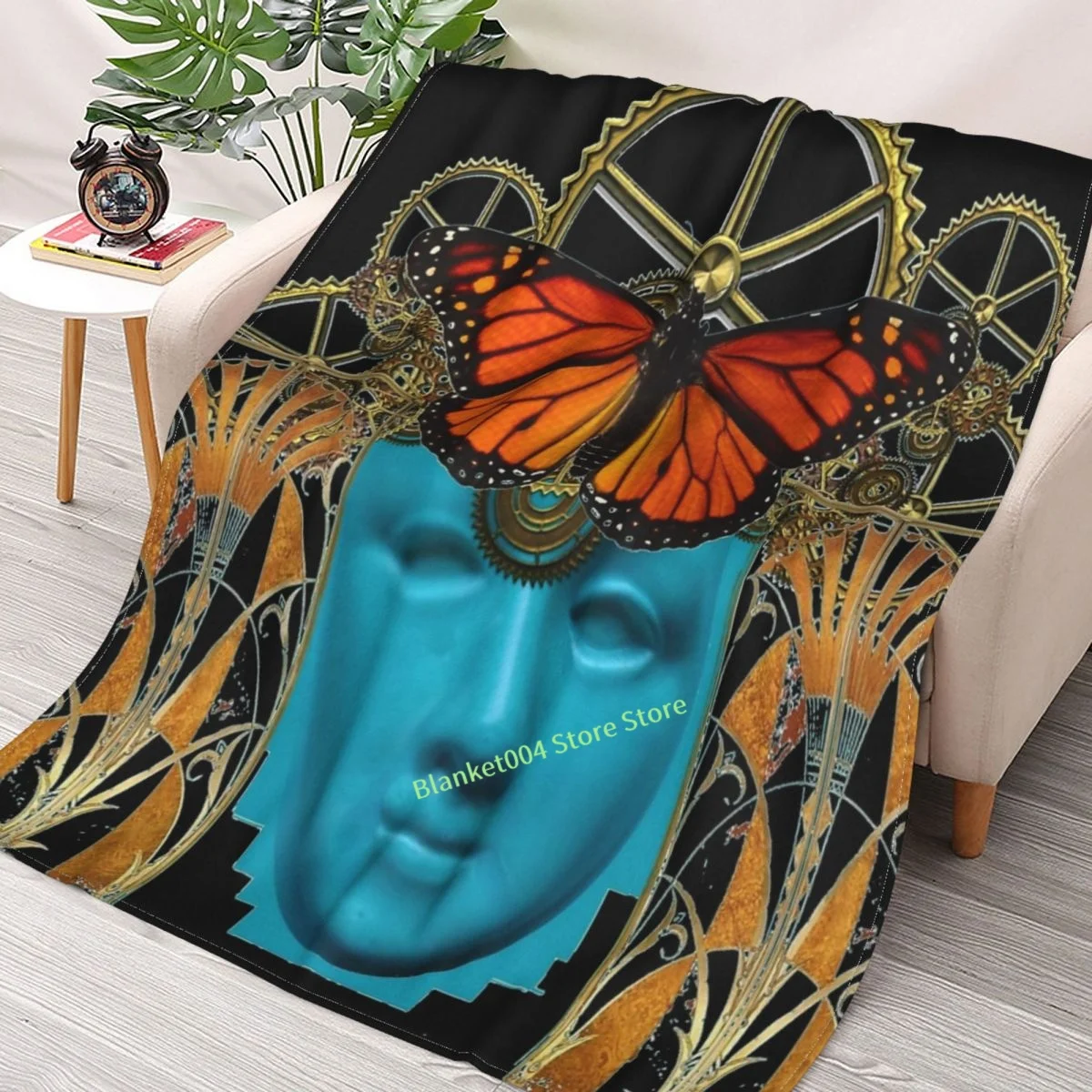 

SURREAL MONARCH BUTTERFLY MECHANICAL MIND BLACK ART Throw Blanket 3D printed sofa bedroom decorative blanket children adult