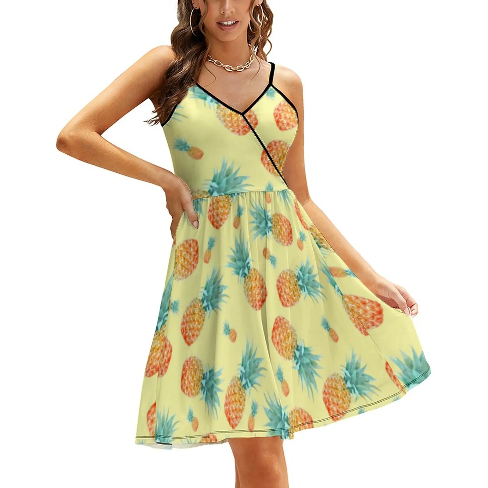 

Повседневное платье с рисунком ананаса, женские уличные модные платья с тропическими фруктами и милым принтом