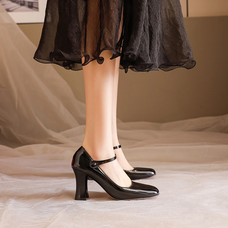 Туфли-лодочки женские из лакированной кожи однотонные высокий каблук пряжка