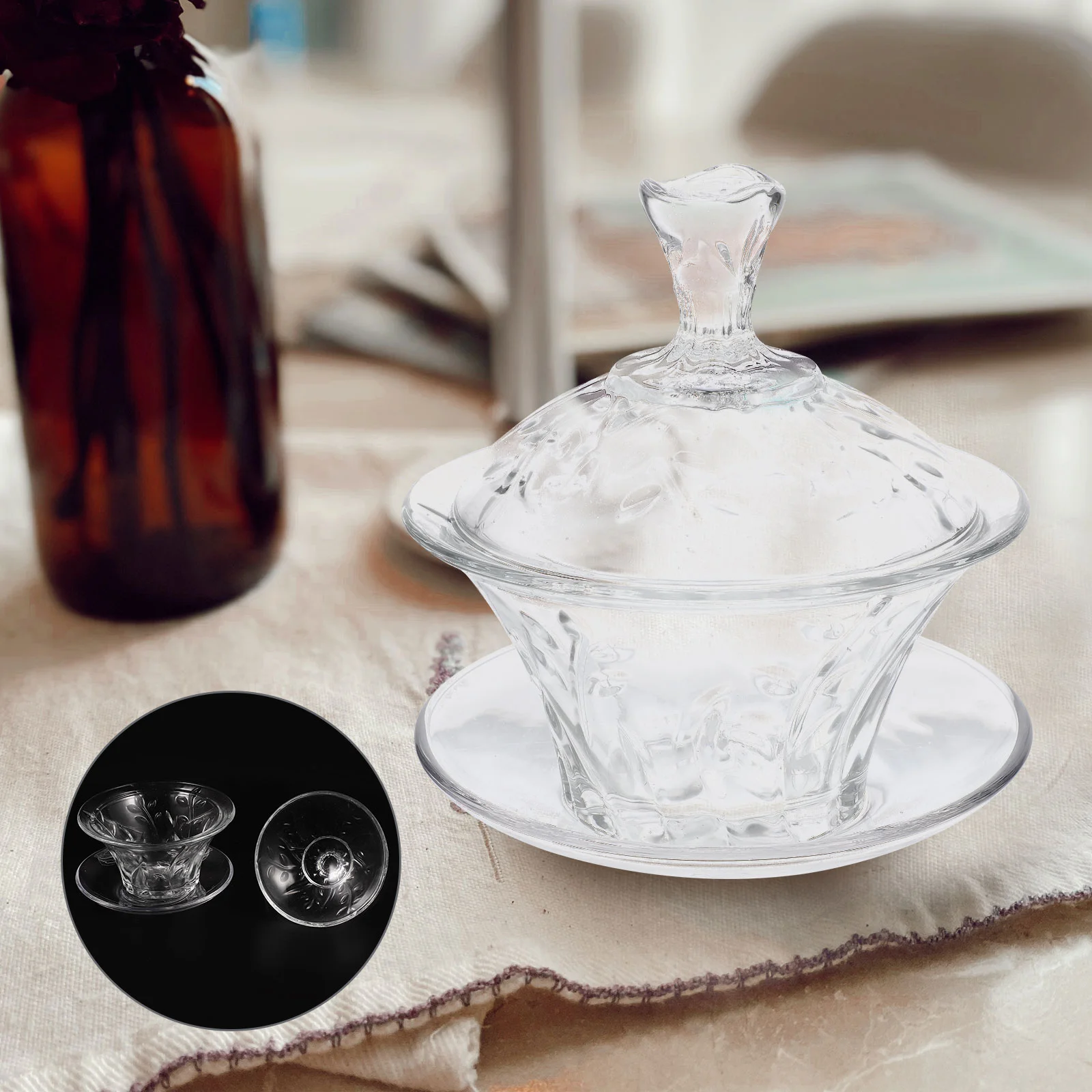 

Glass Bowl Tea Cup Chinese Dessert Vintage Cups Gaiwan Candy Kungfu Set Coffee Dish Mugs Clear Cream Ice Soup Crystal Bowlslid