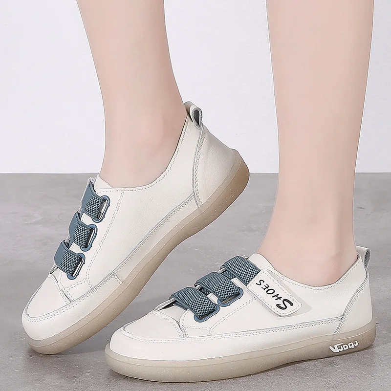 

Loafers Ladies Genuine Leather Large Size Spring New Hook White Shoes Women Fashion Casual Soft Sole Flat Shoes Women