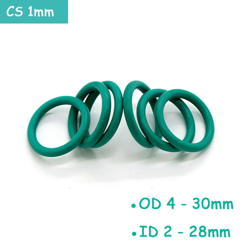 

CS 1mm Fluorine Rubber Green O-Ring OD 4-30mm FKM Sealing Ring Gasket ID 2-28mm High Temperature And Oil Resistant