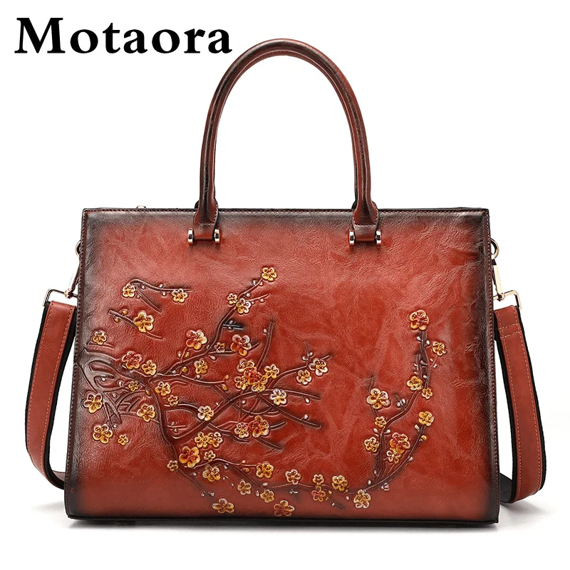 motaora vintage embossed women shoulder bag leather top handle bags ladies large capacity messenger bags floral female tote bag free global shipping