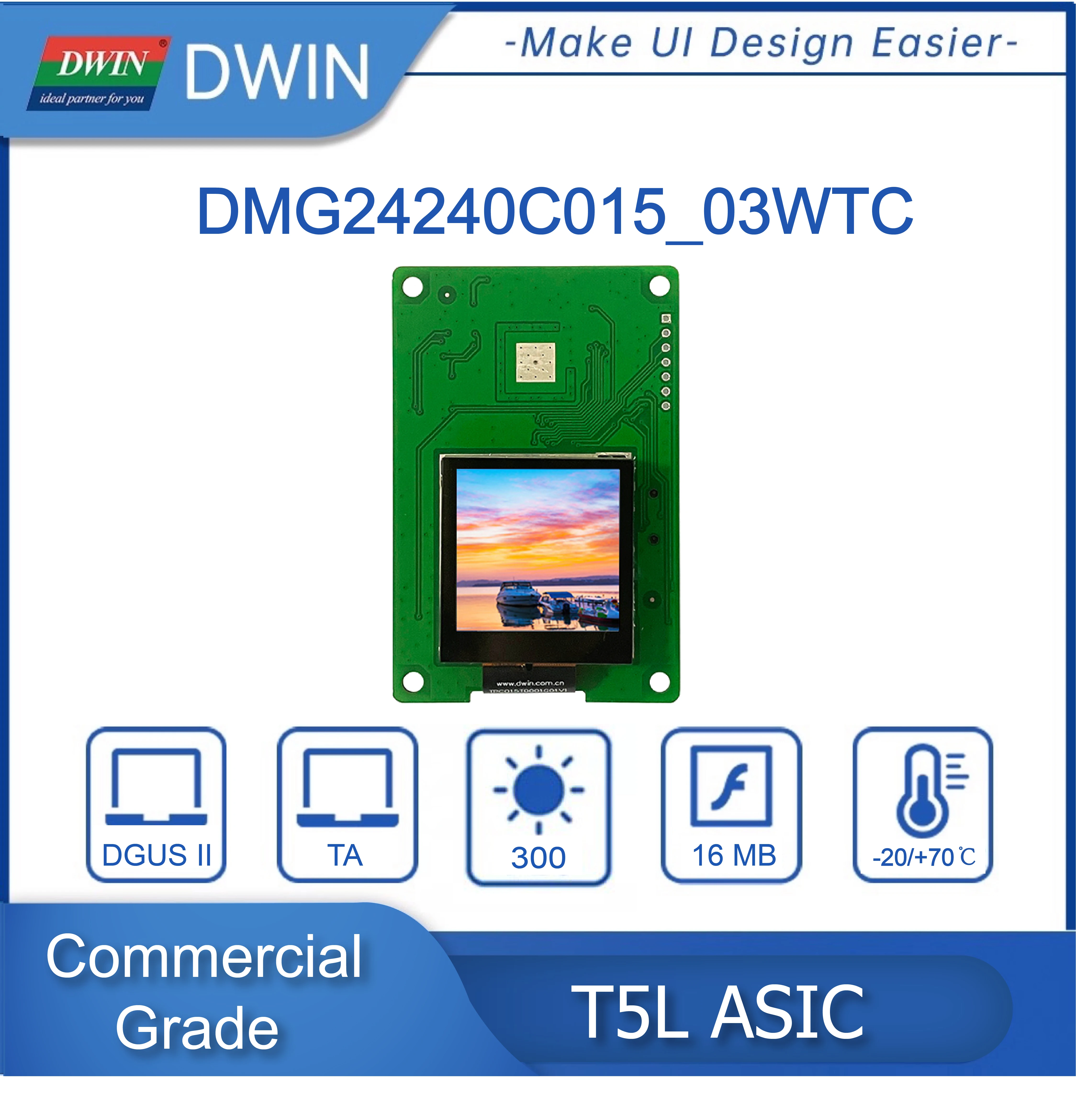 

DWIN 1.54 Inch 240*240 Pixels Resolution HMI Commercial Grade 262K Colors IPS-TFT-LCD Wide Viewing Angle Capacitive Touch Screen