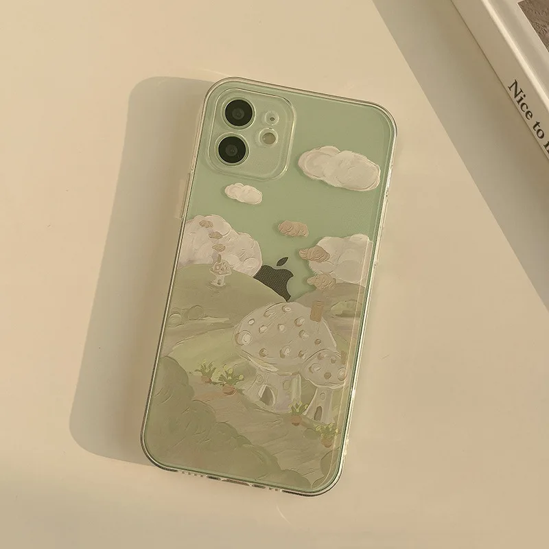 

Colored cartoon green hills Phone Case For iphone14 13 12 11 ProMax X XR XSMAX 7 8Plus TPU Oil Painting Case Cover new products