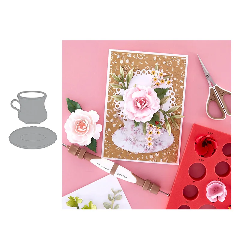 

Teacup and Saucer Mold Craft Embossing Stencil for Scrapbooking Frame Handmade Tools Album Model Punch Blade Decoration Template