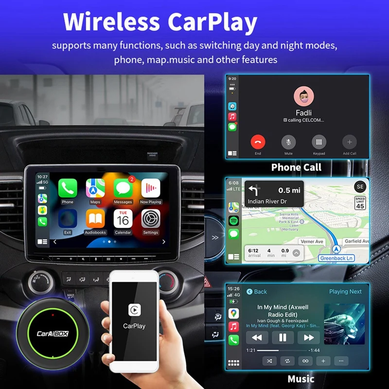 Адаптер Caraibox Carplay проводной к беспроводному экрану проекционная коробка