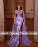 elegant purple beaded mermaid prom dresses high slit off shoulder satin evening gowns sleeveless party dress robes de soir%c3%a9e
