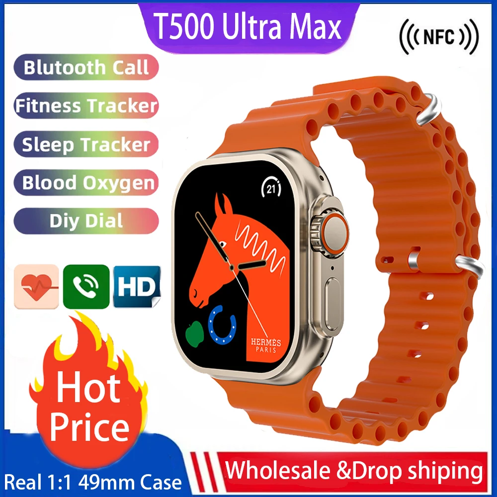 

T500 Ultra MAX Smart Watch Series 8 Real 49mm Case Men GPS Tracking Sports Wireless Charging NFC Smartwatch PK ZD8 MT8 W68 T900