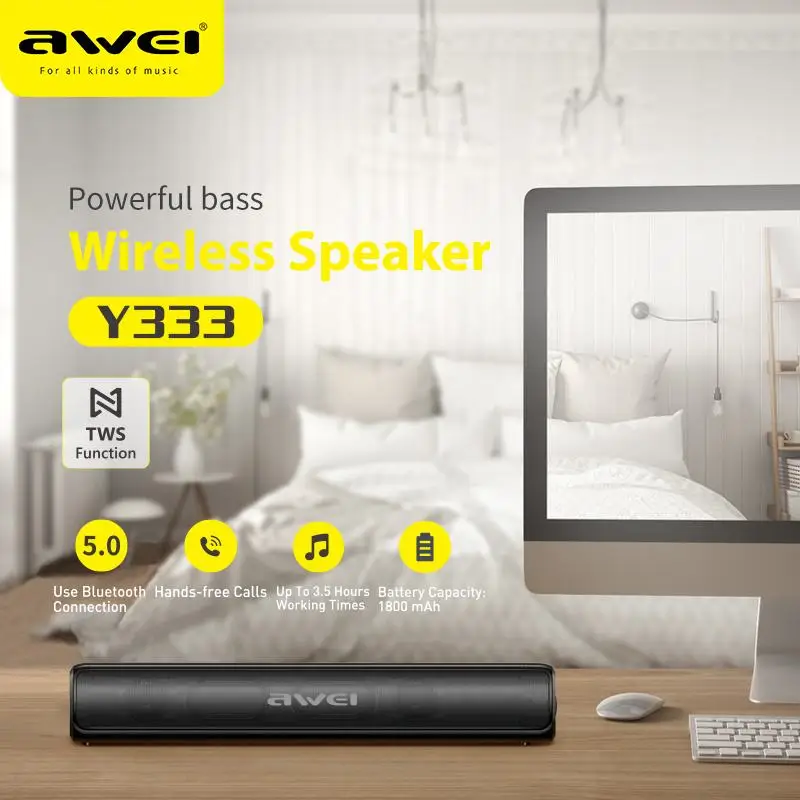 

Awei Bluetooth Speaker Y333 TWS Powearful Sound Box Home Party Music HiFi Car Player Soundwoof Soundbar For Computer TV Phone