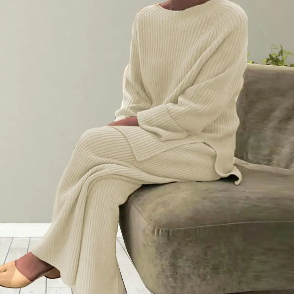 

Women Sweater Pants Set Cozy Knitted Sweater Pants Set Stylish Stretchy Warm Women's Homewear for Winter Fall Casual Two-piece