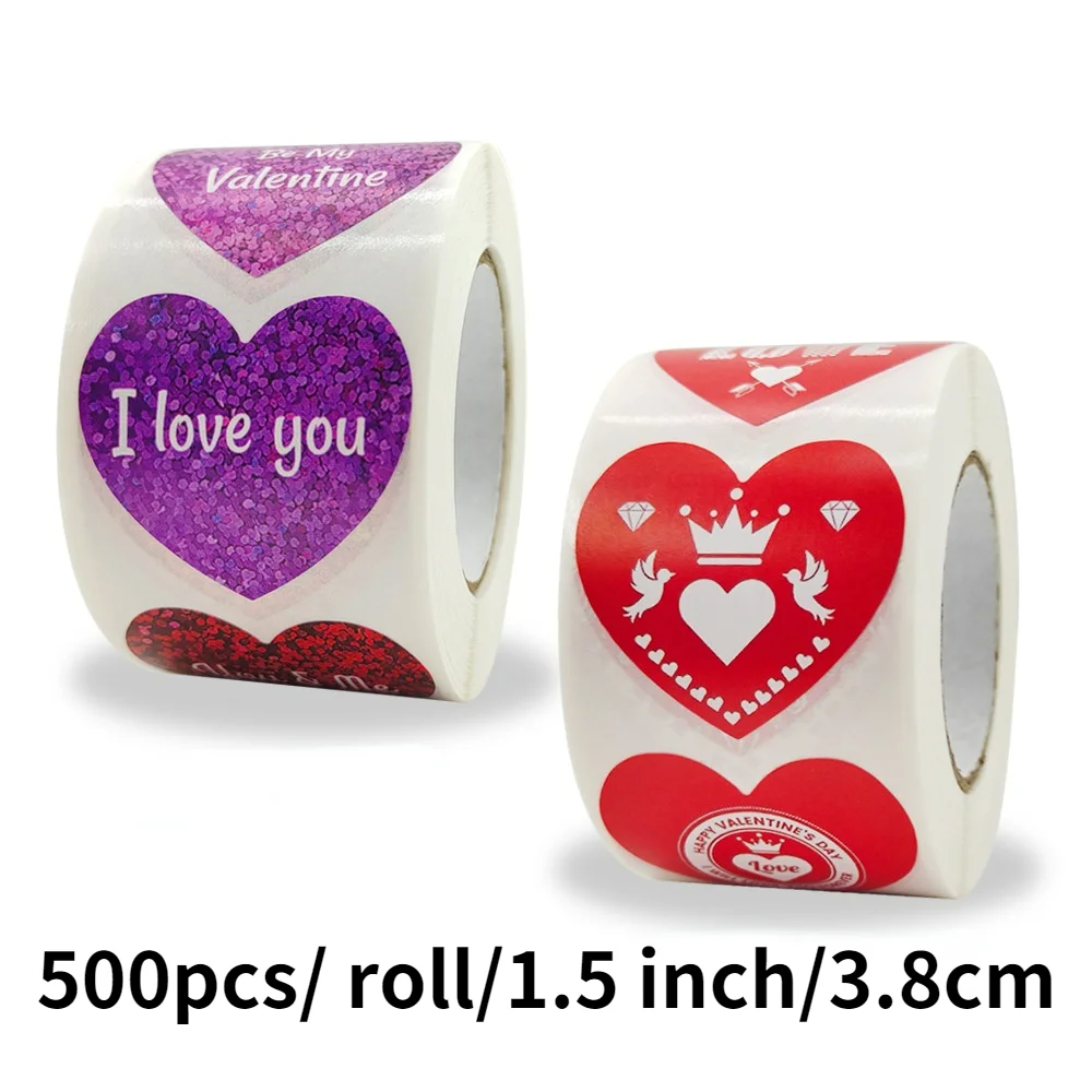 

500pcs/ roll/1.5 inch Love Sticker Heart Shape Scrapbooking Gift Packaging Party Wedding Valentine's Day Stationery Sticker