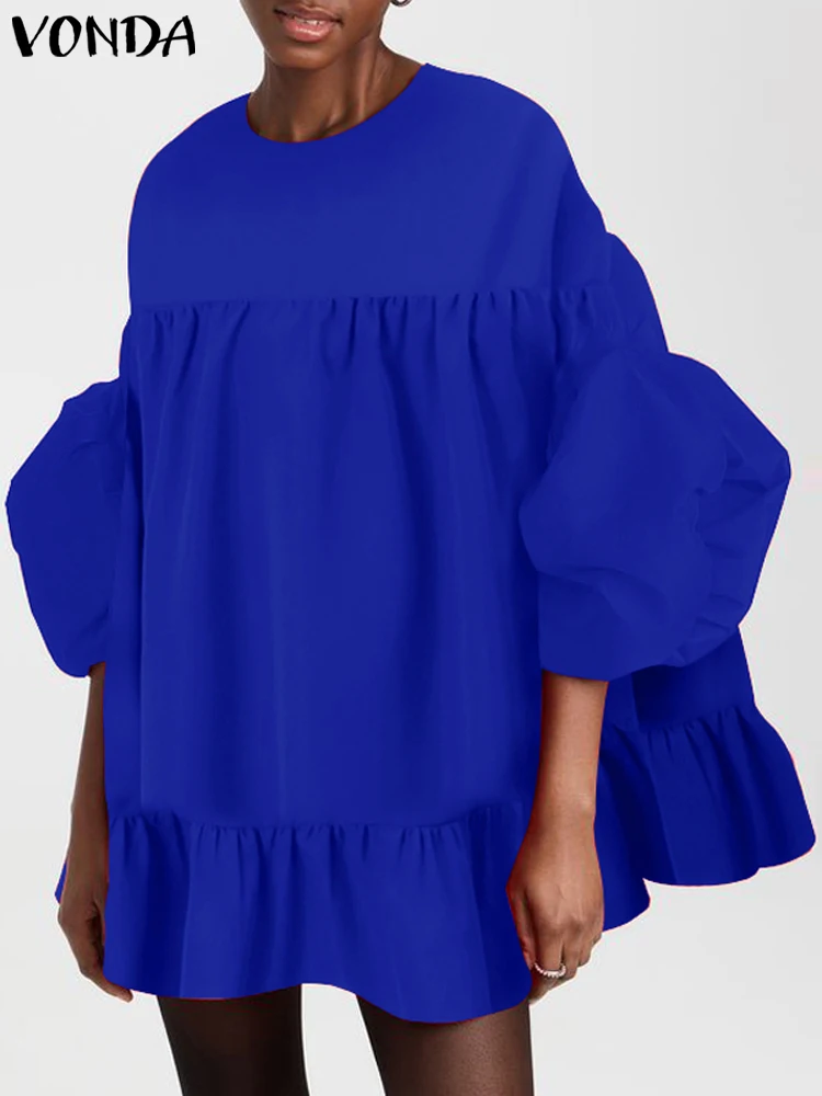 Элегантное платье с оборками размера плюс 5XL VONDA 2024 женское длинным рукавом