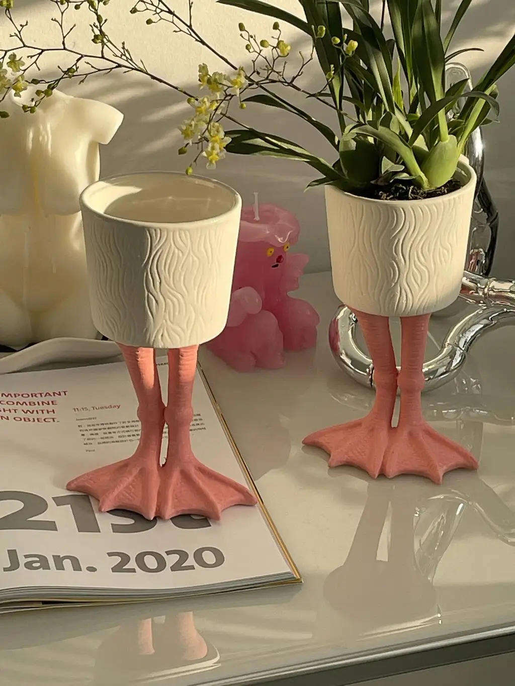 

Desktop Sundries Storage Creative Flowerpot Ornaments Goblet Lovely Ceramic Container Candle Decoration Candlestick Vase Pink