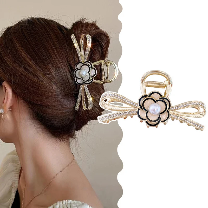 

Pearl Camellia Hairpin Shark Hair Clip Retro Bowknot Rhinestone Metal Large Claw Clips for Women Girls Hair Accessories Haarklem