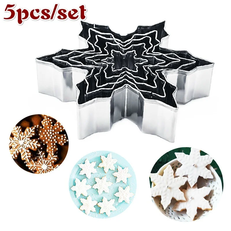 

5pcs/set Snowflake Shape Christmas Metal Cookie Cutter Kitchen Bakeware Fondant Cake Stencils Chocolate Soap Mold Baking Tools