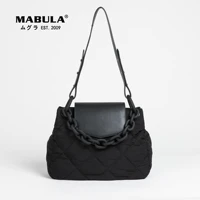 luxury padded cotton feather down tote handbags criss cross quilted design sling pillow bags big chain shoulder purses