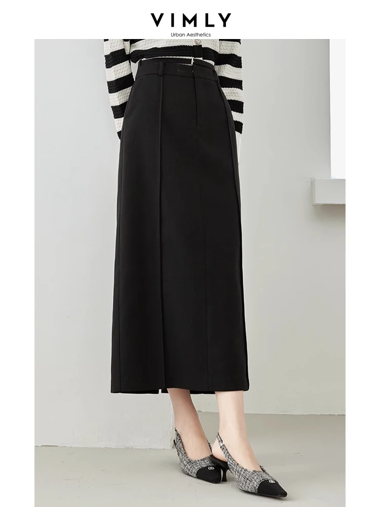 Женская прямая Макси-юбка с разрезом Vimly черная однотонная Повседневная