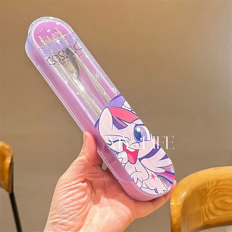 Фото Мой маленький пони, аниме 304, детская посуда из нержавеющей стали, Pinkie Pie, офисный работник, портативный ланч-бокс, ложка, набор палочек для еды, подарок №5