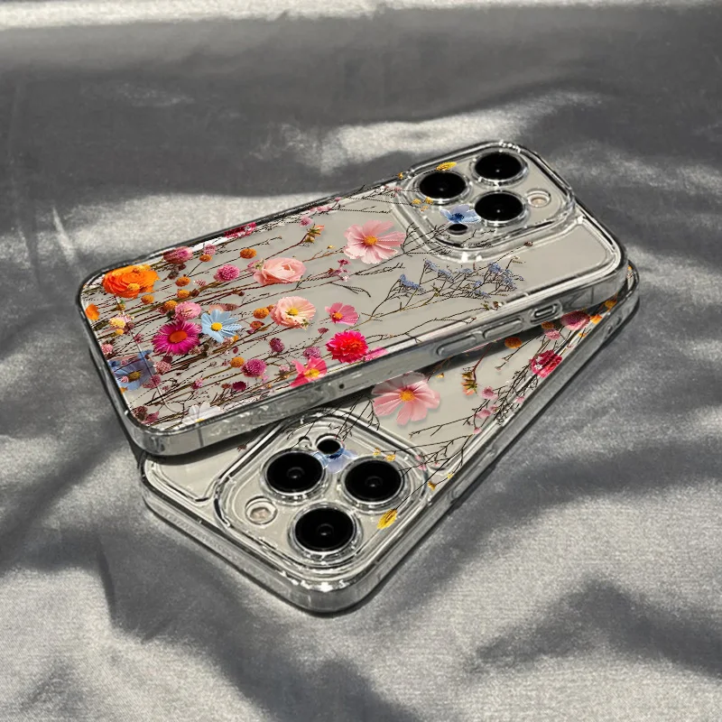Прозрачный чехол для телефона с цветком iPhone 13 16e 11 14 12 15 16 Pro Max XR XS X 7 8 Plus SE