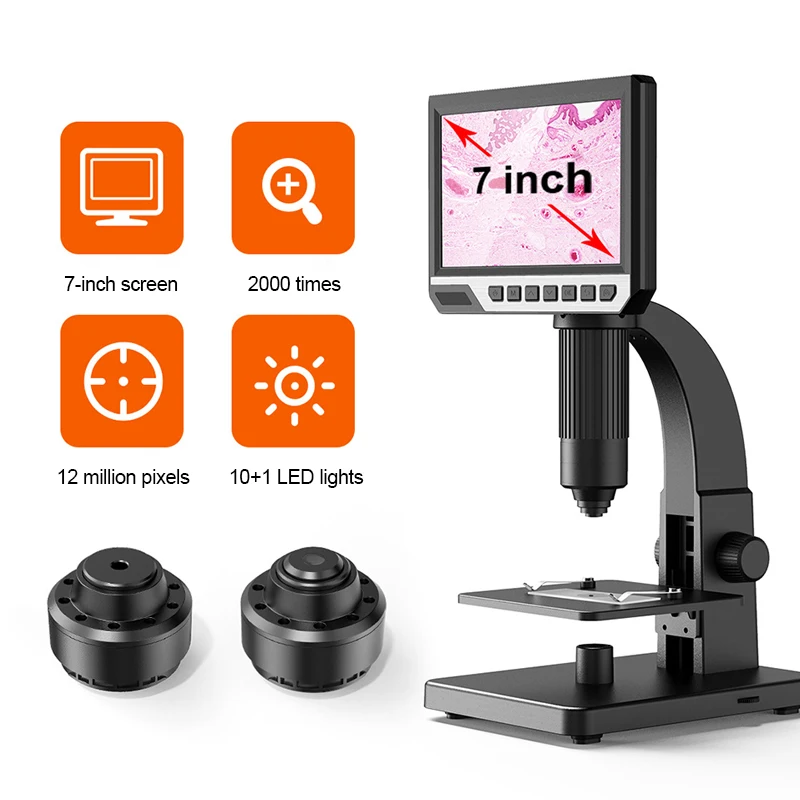 

7 Inch IPS Screen Industrial Digital Microscope Camera 12MP 0-2000x Dual Lens Multipurpose Camera Watch Repairing Tool Magnifier