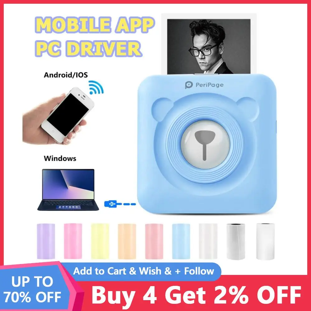

Portable Printer Thermal Bluetooth Mini Photo Pictures Printer For Mobile Android iOS Phone Pocket Machine Printer Sticker Paper