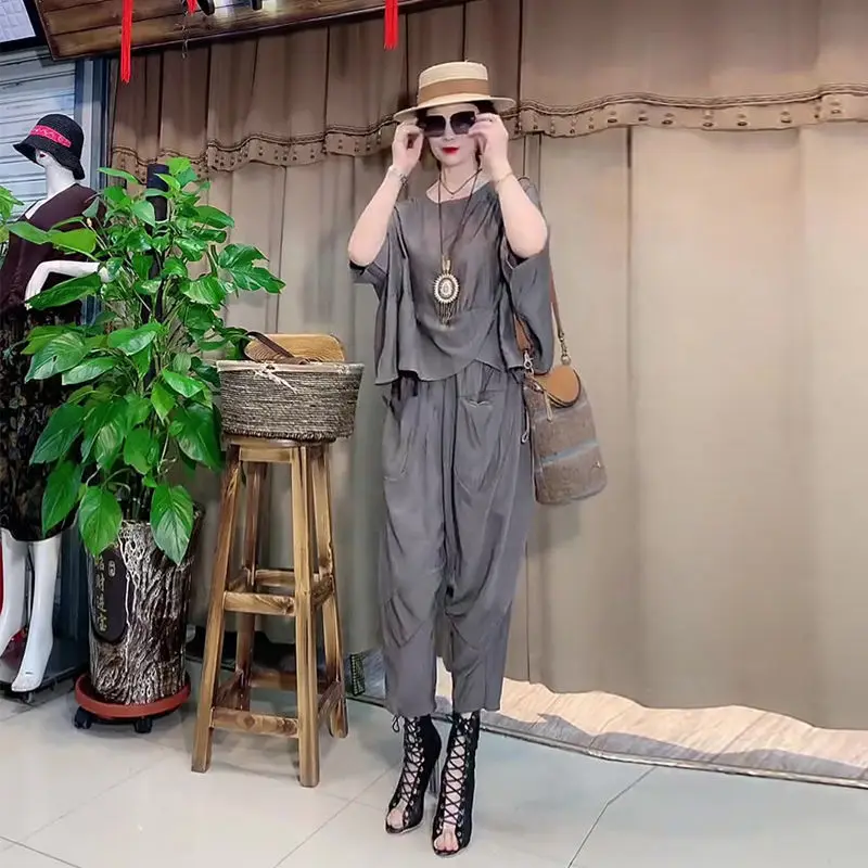 

Casual Suit Women's 2022 Summer New Large Size, Age-reducing, Slim Temperament Top, Pencil Pants, Two-piece Women