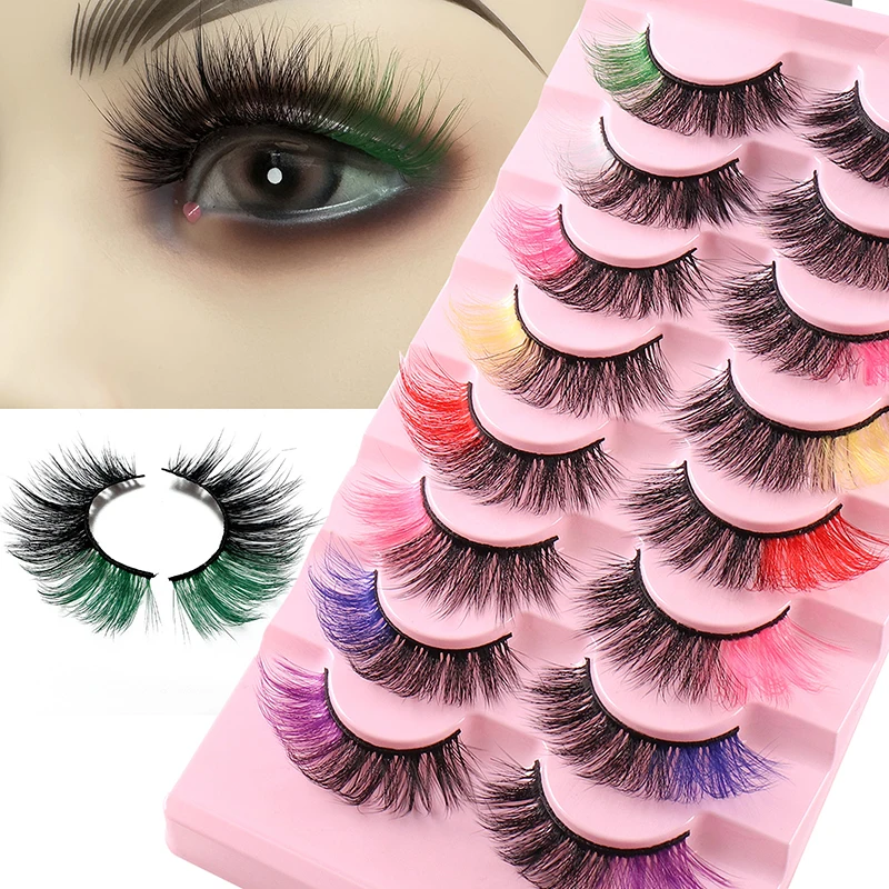 

7 пар красочных 3D норковых ресниц натуральные накладные ресницы длинные перекрещивающиеся драматические русские полоски ресницы ручной ра...