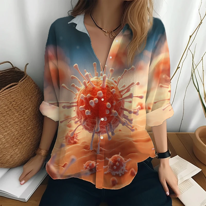 

Уличная трендовая рубашка, Женская однобортная рубашка, индивидуальная рубашка с длинным рукавом и 3D принтом, новые блузки на весну и осень