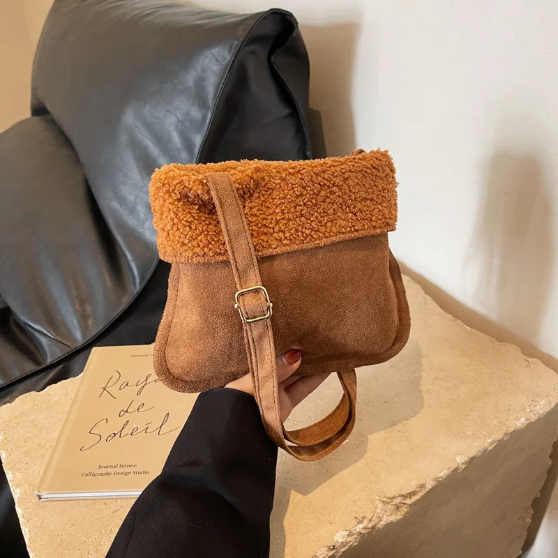 Замшевая сумка через плечо из меха ягненка осень-зима новая корейская простая