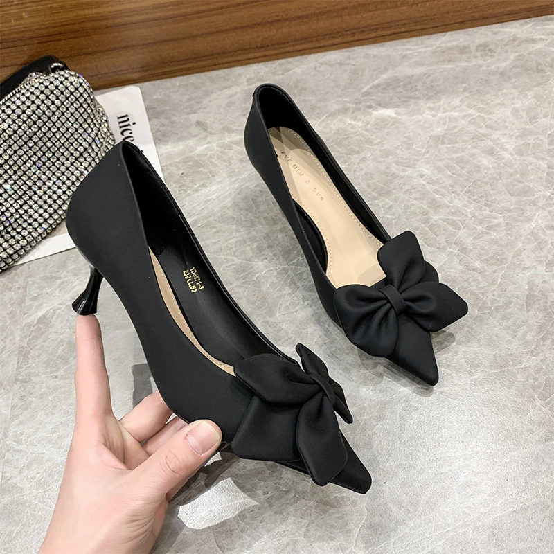 

Woman Sexy Pointed Toe Office Ladies Shoes Thin Heels Soft Women's Pumps Bow-knot Green Pumps Women Slip-on High Heels Shoes