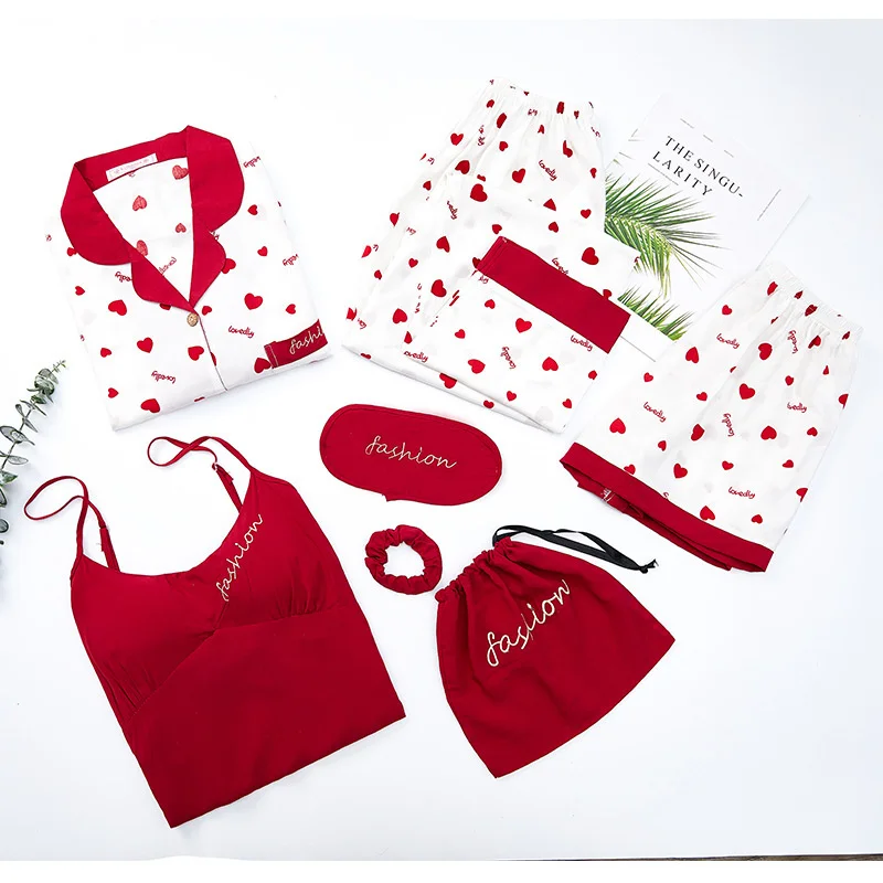 Autumn Pajamas Set Sexy Sleepwear Women Flower Print Full-Sleeve Pyjama Women's 100%Cotton Fashion Homewear Clothes