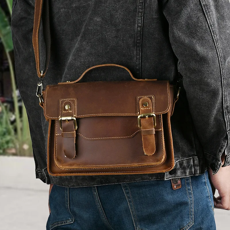 New Vintage Real Leather Messenger Bag For High Quality Shoulder Bag Business Travel Crossbody Bags Sling Bag Retro