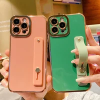 phone case for iphone 13 12 11 pro x xr xs max 7 8 plus se 2 luxury camera protection wrist strap electroplated soft tpu case