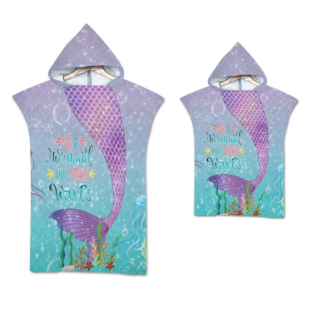Быстросохнущее большое пляжное полотенце Русалка из микрофибры с толстовкой