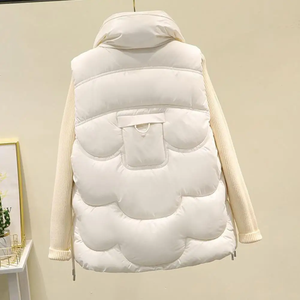 

Sleeveless Women Vest Stylish Women's Down Cotton Vest Sleeveless Stand Collar Dual Pockets Zipper Closure for Autumn/winter